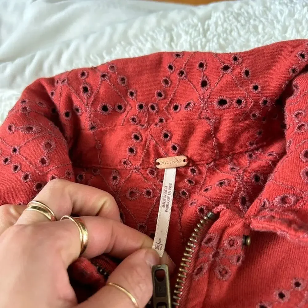 Free People Womens Collared Orange Jumpsuit Sz 0 Boho Utility Core Indie Casual - Picture 7 of 8